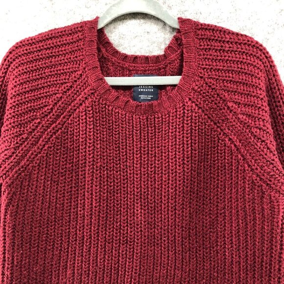 American Eagle Jegging Sweater Womens M Crewneck Wine Red Chunky Knit - Picture 3 of 11